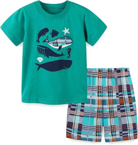 شورتات الأولاد مجموعة ملابس صيفية للأطفال قصيرة الأكمام Tshirts Toddler Cartoon Cotton Setting 3-7t in Kuwait
