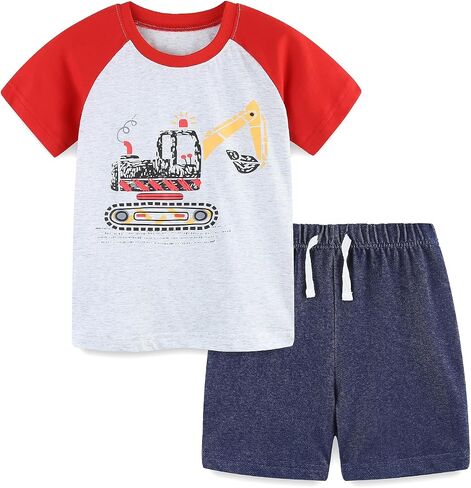 شورتات الأولاد مجموعة ملابس صيفية للأطفال قصيرة الأكمام Tshirts Toddler Cartoon Cotton Setting 3-7t in Kuwait