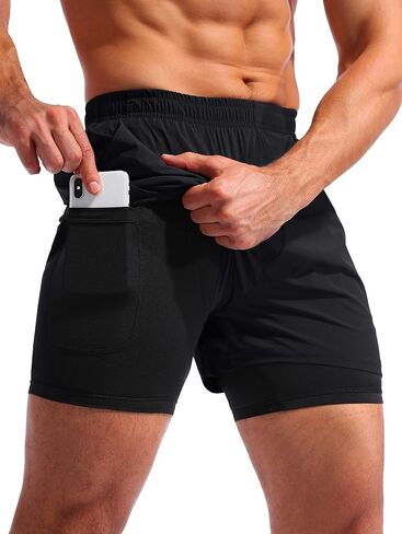 Pudolla Men's 2 in 1 Shorts 5 "/7" Quick Gry Gym Protcts للرجال مع جيوب الهاتف in Saudi Arabia