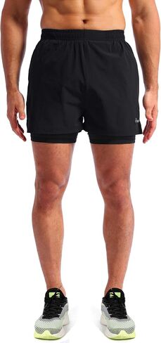 Pudolla Men's 2 in 1 Shorts 5 "/7" Quick Gry Gym Protcts للرجال مع جيوب الهاتف in Saudi Arabia