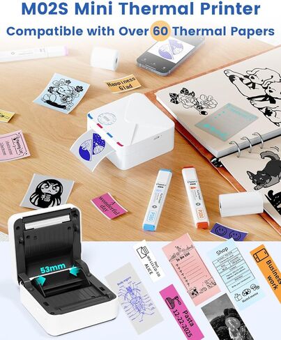M02S Portable Mini Pocket Printer Wireless Bluetooth Thermal Printer Photo Printer Mobile Printer Sticker Maker Compatible with iOS and Android 300dpi High Resolution in Kuwait