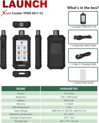 إطلاق X431 CREADER TPMS 5011 V2 مراقبة ضغط الإطارات الماسح الضوئي لخدمة مستشعرات يدعم جميع أجهزة استشعار 315/433MHz مع 12 وظيفة خدمة - نسخة ترقية من CRT5011E in Kuwait