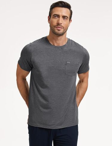 Men's Short Sleeve Shirts Soft Bamboo-derived Viscose Casual Crew Neck Pajama Top in Saudi Arabia