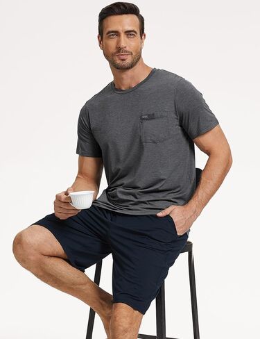 Men's Short Sleeve Shirts Soft Bamboo-derived Viscose Casual Crew Neck Pajama Top in Saudi Arabia