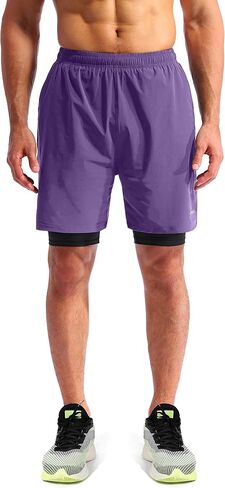 Pudolla Men's 2 in 1 Shorts 5 "/7" Quick Gry Gym Protcts للرجال مع جيوب الهاتف in Saudi Arabia