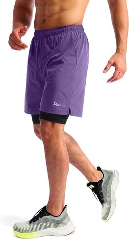 Pudolla Men's 2 in 1 Shorts 5 "/7" Quick Gry Gym Protcts للرجال مع جيوب الهاتف in Saudi Arabia