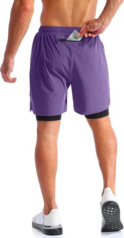 Pudolla Men's 2 in 1 Shorts 5 "/7" Quick Gry Gym Protcts للرجال مع جيوب الهاتف in Saudi Arabia