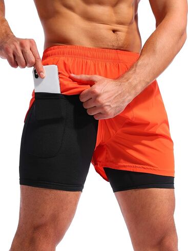 Pudolla Men's 2 in 1 Shorts 5 "/7" Quick Gry Gym Protcts للرجال مع جيوب الهاتف in Saudi Arabia