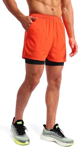Pudolla Men's 2 in 1 Shorts 5 "/7" Quick Gry Gym Protcts للرجال مع جيوب الهاتف in Saudi Arabia