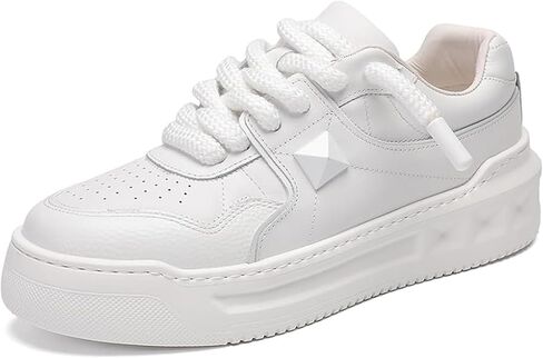 Casual Shoes for Men Fashion Sneakers Leather Comfortable Lightweight 1.6-Inch Platform Heel Lace-Up Top-Grain Subtle Tennis Walking Flat in Kuwait