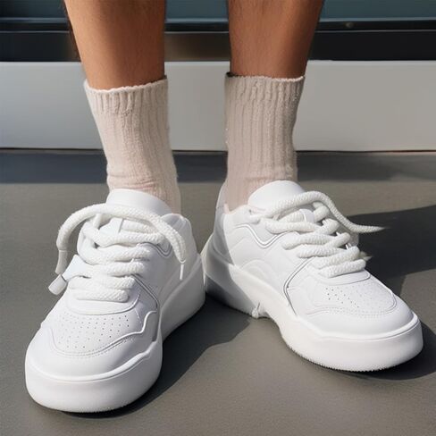 Casual Shoes for Men Fashion Sneakers Leather Comfortable Lightweight 1.6-Inch Platform Heel Lace-Up Top-Grain Subtle Tennis Walking Flat in Kuwait