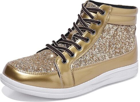 Trsorini Mens Glitter Shoes Sparkly Bling Sequin Lace Boots Sneakers High Top Top Top Nasure Shiny in Kuwait