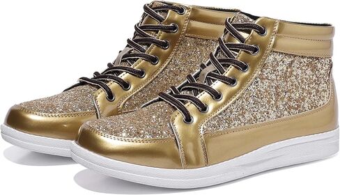 Trsorini Mens Glitter Shoes Sparkly Bling Sequin Lace Boots Sneakers High Top Top Top Nasure Shiny in Kuwait