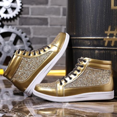 Trsorini Mens Glitter Shoes Sparkly Bling Sequin Lace Boots Sneakers High Top Top Top Nasure Shiny in Kuwait
