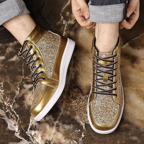Trsorini Mens Glitter Shoes Sparkly Bling Sequin Lace Boots Sneakers High Top Top Top Nasure Shiny in Kuwait