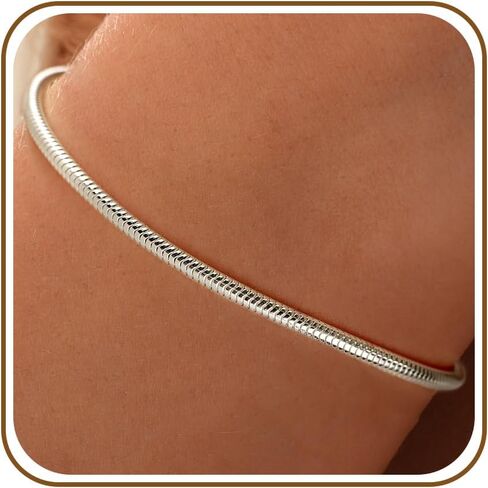 1.5＆2.5mm 925 Sterling Silver Snake Chain Bracelet for woman&Men's Couple Bracelets set,Trendy hip-hop Gift for Grilfrieng/Boyfriend/loved ones/mother's Dad jewelry, No fading in Kuwait