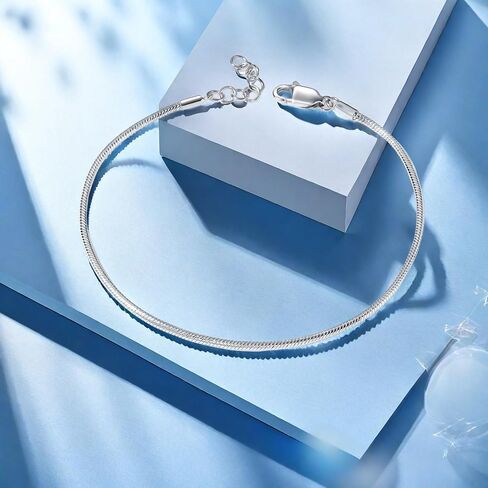 1.5＆2.5mm 925 Sterling Silver Snake Chain Bracelet for woman&Men's Couple Bracelets set,Trendy hip-hop Gift for Grilfrieng/Boyfriend/loved ones/mother's Dad jewelry, No fading in Kuwait