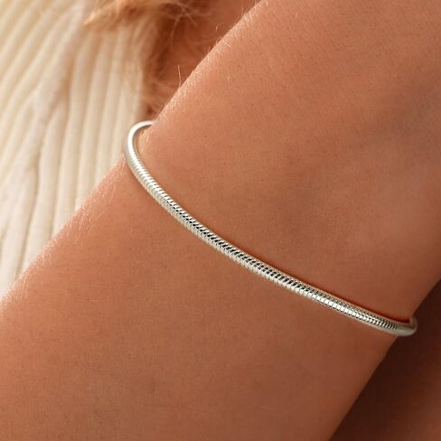 1.5＆2.5mm 925 Sterling Silver Snake Chain Bracelet for woman&Men's Couple Bracelets set,Trendy hip-hop Gift for Grilfrieng/Boyfriend/loved ones/mother's Dad jewelry, No fading in Kuwait
