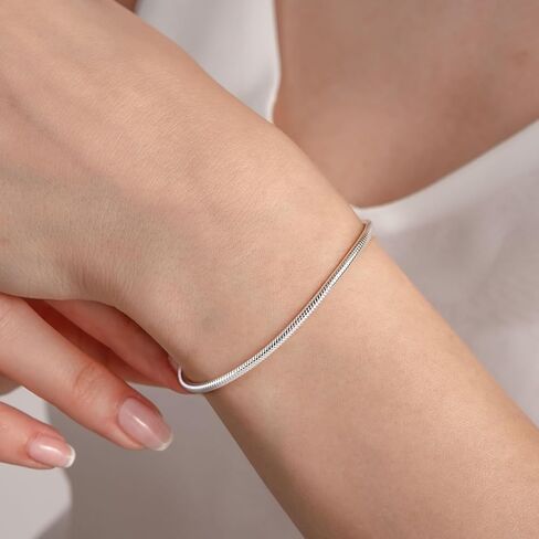 1.5＆2.5mm 925 Sterling Silver Snake Chain Bracelet for woman&Men's Couple Bracelets set,Trendy hip-hop Gift for Grilfrieng/Boyfriend/loved ones/mother's Dad jewelry, No fading in Kuwait