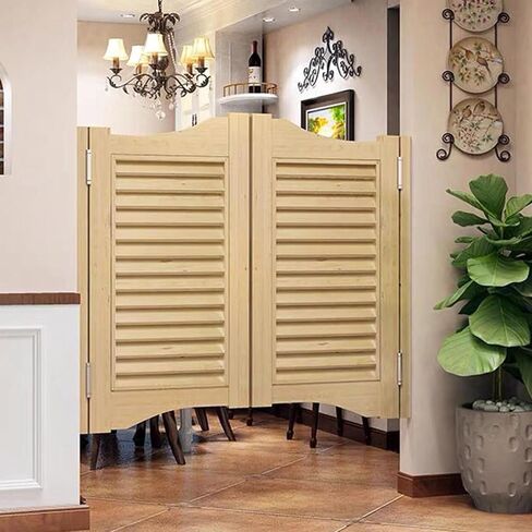 أبواب مقهى Louvered المتأرجحة، أبواب صالون الصنوبر لديكور المنزل مع أجهزة مفصلات، قسم مدخل لشريط مدخل المطبخ في الردهة، ورنيش مصنوع مسبقًا (خشب بورلي، 31.5 × 35.4 بوصة) in Kuwait