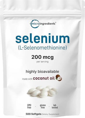 ملحق السيلينيوم 200mcg ، 500 ناعمة مع زيت جوز الهند | امتصاص عالية | التتبع الأساسي المعادن مثل l-selenomethionine | مضادات الأكسدة للطاقة والقلب ودعم المناعة | غير المعدلة وراثيا ، خالية من الغلوتين in Saudi Arabia