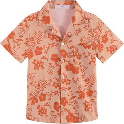 APTRO Boy's Hawaiian Shirt Tropical Beach Casual Summer Shirt #Ks28-palm Orange 14-15Years in Saudi Arabia
