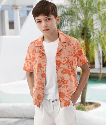 APTRO Boy's Hawaiian Shirt Tropical Beach Casual Summer Shirt #Ks28-palm Orange 14-15Years in Saudi Arabia