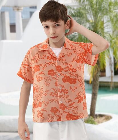 APTRO Boy's Hawaiian Shirt Tropical Beach Casual Summer Shirt #Ks28-palm Orange 14-15Years in Saudi Arabia