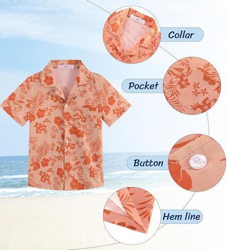 APTRO Boy's Hawaiian Shirt Tropical Beach Casual Summer Shirt #Ks28-palm Orange 14-15Years in Saudi Arabia