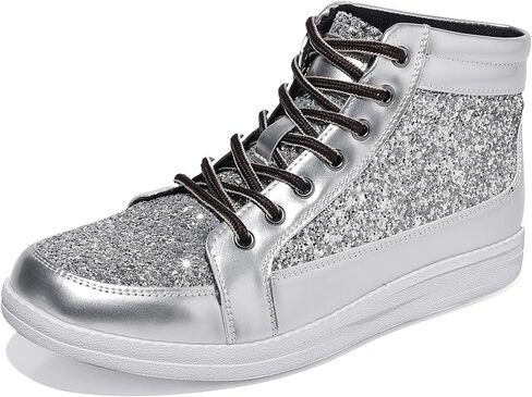 Trsorini Mens Glitter Shoes Sparkly Bling Sequin Lace Boots Sneakers High Top Top Top Nasure Shiny in Kuwait
