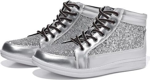 Trsorini Mens Glitter Shoes Sparkly Bling Sequin Lace Boots Sneakers High Top Top Top Nasure Shiny in Kuwait