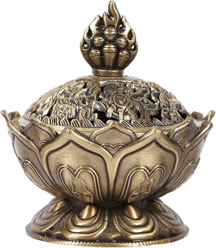 Vintage Backflow Incense Burner Bowl, Lotus Incense Holder Charcoal Censer Ash Catcher Stick Cone Reel Incense for Powder Cone or Coil Incense(Bronze) in Saudi Arabia