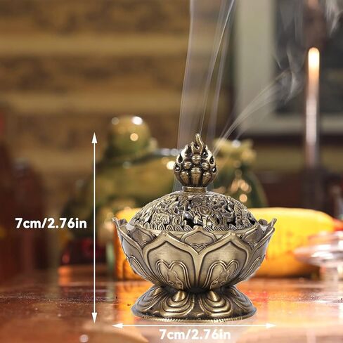 Vintage Backflow Incense Burner Bowl, Lotus Incense Holder Charcoal Censer Ash Catcher Stick Cone Reel Incense for Powder Cone or Coil Incense(Bronze) in Saudi Arabia