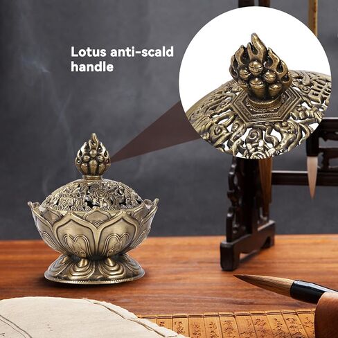 Vintage Backflow Incense Burner Bowl, Lotus Incense Holder Charcoal Censer Ash Catcher Stick Cone Reel Incense for Powder Cone or Coil Incense(Bronze) in Saudi Arabia
