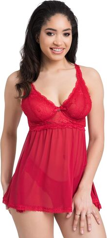 Lovehoney Black Love Me Sheer Babydoll Lingerie for Women - Chemise Style with Lace Thong - One Size: 4-12 in Saudi Arabia