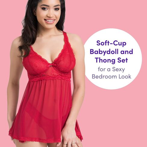 Lovehoney Black Love Me Sheer Babydoll Lingerie for Women - Chemise Style with Lace Thong - One Size: 4-12 in Saudi Arabia