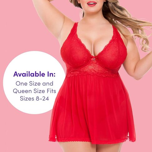 Lovehoney Black Love Me Sheer Babydoll Lingerie for Women - Chemise Style with Lace Thong - One Size: 4-12 in Saudi Arabia