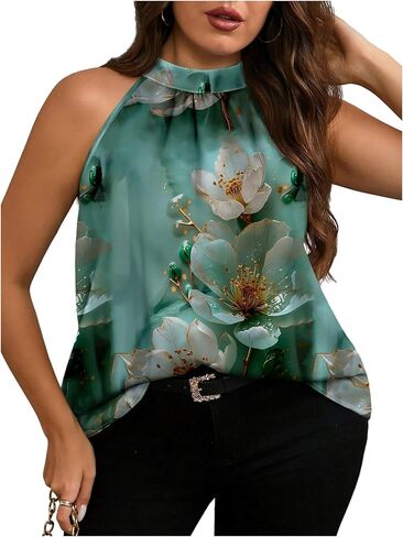 Women's Tropical Paisley Print Halter Blouse Sleeveless Boho Shirt Tops Button Back Vacation Tops in Kuwait