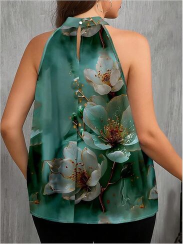 Women's Tropical Paisley Print Halter Blouse Sleeveless Boho Shirt Tops Button Back Vacation Tops in Kuwait