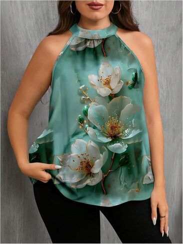 Women's Tropical Paisley Print Halter Blouse Sleeveless Boho Shirt Tops Button Back Vacation Tops in Kuwait