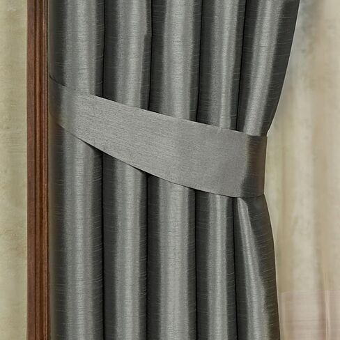 Chamberly Luxury Window Treatment | Dark Gray | Polyester Faux Silk | Energy Saving, Noise Reducing, Room Darkening | Elegant 2 Piece Set 84L Window Panels | Wide, Rod Pocket, Curtain Pair | Washable in Saudi Arabia