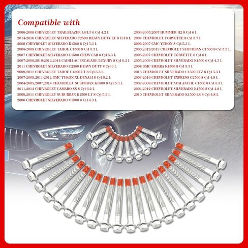Engine Cylinder Head Bolt Set Compatible with GMC Canyon Envoy Savana Sierra Yukon Hummer Pontiac Saab Isuzu Replaces# ES72220 ES72390 in Kuwait