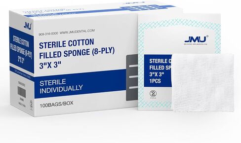 JMU Cotton Gauze Pads 2x2 Sterile Individually Wrapped, 100pcs, 8-ply Woven Gauze Sponges, Nonstick Dental Gauze Pads for Wounds Bulk in Saudi Arabia