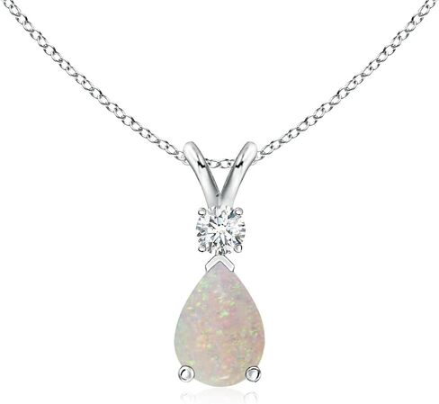 قلادة قلادة Angara Opal Teardrop مع الماس في الذهب الأبيض 14K (7x5mm Opal) in Saudi Arabia