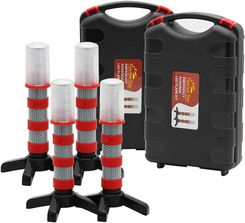 Twinkle Star الطوارئ على جانب الطريق ، أدى LED Safety Strobe Road تحذير الطريق ضوء الطريق السريع تنبيه مع قاعدة مغناطيسية ، موقف قابل للفصل ، حالة تخزين صلبة (مجموعة من 4) in Kuwait