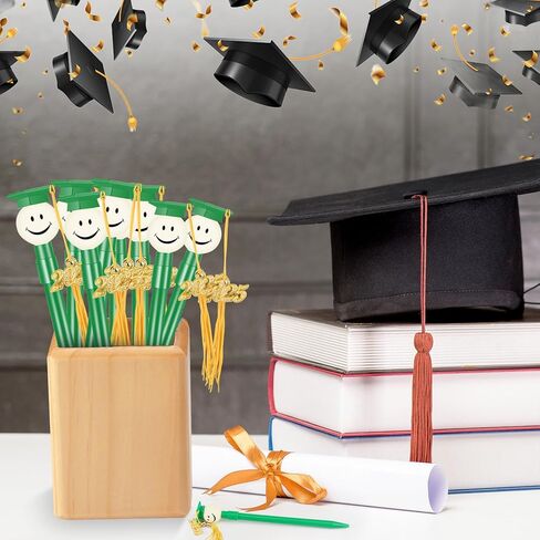 24 قطعة من أقلام التخرج، قلم حبر جاف مع شرابات، أقلام تخرج مستديرة الشكل مع شرابة معدنية 2024، هدايا حفلات التخرج، قلم كرة دوارة أسود 0.7 مم (أسود) in Kuwait