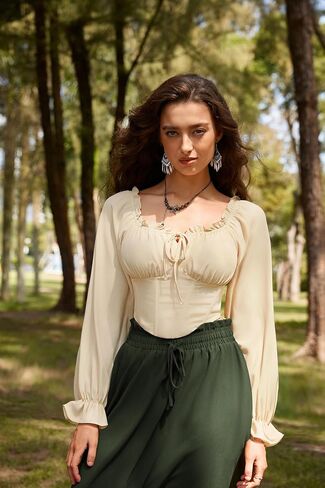 Vintage Corset Tops for Women Renaissance Blouse Off Shoulder Long Sleeve Top in Saudi Arabia