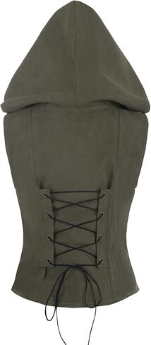 LTAKK Renaissance Costume Corset Women Medieval Hooded Vest Ren Faire Gothic Steampunk Tops in Kuwait