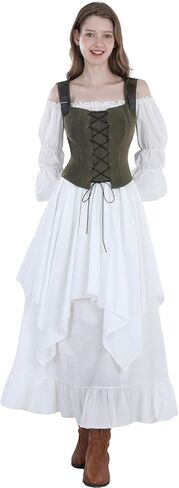 LTAKK Renaissance Costume Corset Women Medieval Hooded Vest Ren Faire Gothic Steampunk Tops in Kuwait