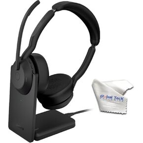 سماعات جابرا Evolve2 65 Flex UC ستيريو بلوتوث بخاصية إلغاء الضوضاء، Link380a، شاحن لاسلكي متوافق مع أجهزة Mac PC، والهواتف الذكية، والأجهزة اللوحية - مع قطعة قماش من الألياف الدقيقة، وخطة دعم Global Teck Gold in Saudi Arabia